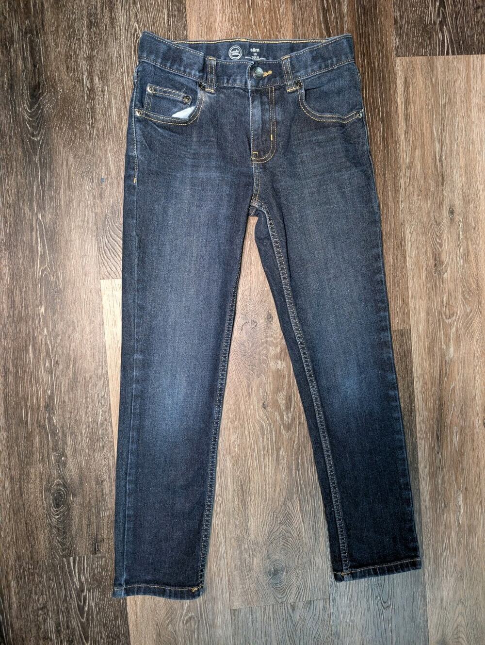 Wonder Nation Boys Slim Jeans Size 10 Dark Wash Denim Ajustable Waist Streach